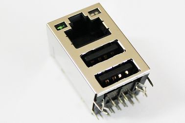 10 / 100 / 1000M Custom HUB RJ45 USB Connector With Integrated Magnetics RU5-161A5FGF