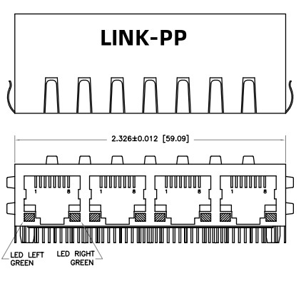 HFJ14-1G01ER-L11RL 1x4 RJ45 फास्ट जैक 1000बेस-टी चुंबक के साथ