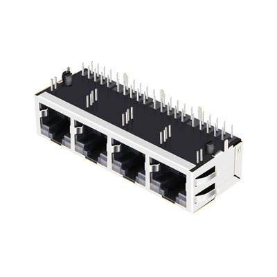 JT6-1480NL 10G बेस-टी शील्ड 1x4 पोर्ट टैब UP Rj45 Pcb कनेक्टर एलईडी के साथ राइट एंगल