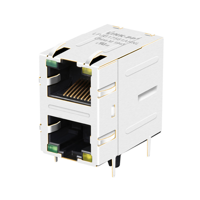 JXD9-1002NL 2x1 पोर्ट Cat6 RJ45 चुंबकीय जैक 100/1000 बेस-टी ग्रीन / येलो एलईडी