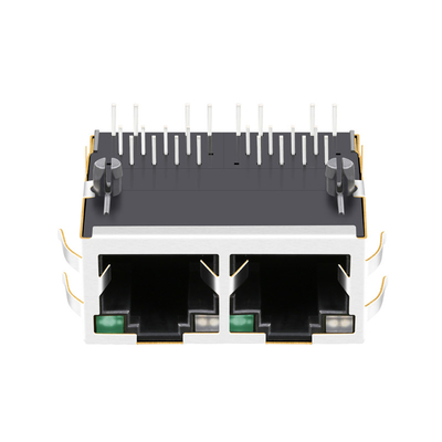 2250309-1 1X2 पोर्ट 10G बेस-टी Rj45 जैक कनेक्टर टैब अप ग्रीन येलो / ग्रीन एलईडी