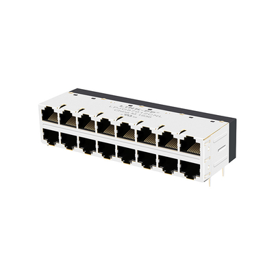 JT5-2853NL साइड एंट्री मैग्नेटिक RJ45 जैक लीड फ्री 2x8 इंटीग्रेटेड मैग्नेटिक्स के साथ