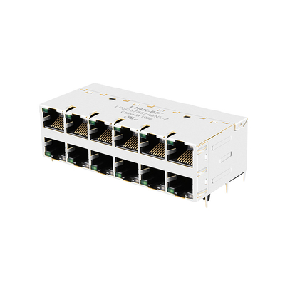 JT5-2670NL THT RJ45 चुंबकीय जैक 10G बेस-टी 2x6 पोर्ट एलईडी के साथ