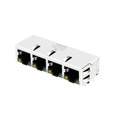 LPJE104ADNL 1X4 पोर्ट FR4 PCB RJ45 मॉड्यूलर जैक साइड एंट्री टैब डाउन येलो/ग्रीन एलईडी