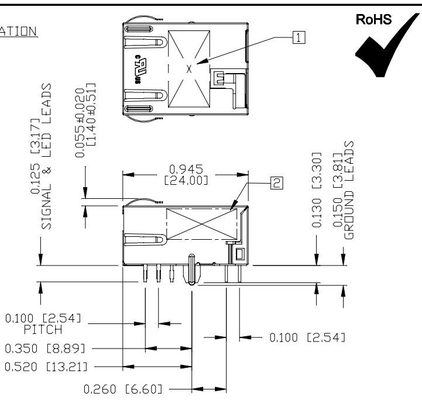 L836-121T-KE 5G बेस-टी टैब डाउन 1X1 पोर्ट Rj45 मैगजैक कनेक्टर Gy/G LED के साथ परिरक्षित