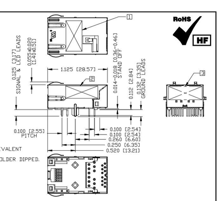 L8BJ-1K1T-KDE 2.5G बेस-टी टैब डाउन 1X1 पोर्ट लो प्रोफाइल RJ45 चुंबकीय कनेक्टर एलईडी के साथ