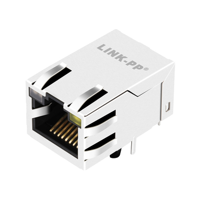 0875-1X1T-G4 1000 BASE-T गिगाबिट 10PIN RJ45 महिला कनेक्टर एलईडी के साथ छेद के माध्यम से