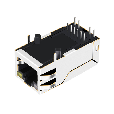0875-1X1T-P2 6 पिन Rj45 मैगजैक सिंगल पोर्ट 10/100BASE-T टैब अप OG/Y LED
