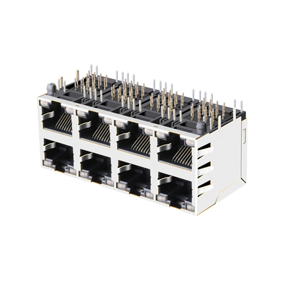 J0B-0364NL 1000BASE-T 2X4 पोर्ट RJ45 मैगजैक महिला कनेक्टर POE 15W एलईडी के साथ