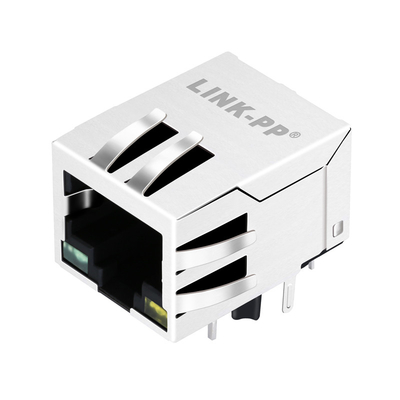 E5J88-41LHS4-LT CAT5e 1X1 पोर्ट RJ45 चुंबकीय कनेक्टर एलईडी के साथ टैब डाउन