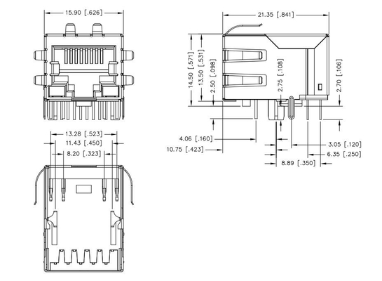 JXD0-9006NLT सिंगल पोर्ट RJ45 मैग्नेटिक कनेक्टर टैब डाउन 100BASE-T 8PIN G/Y LED के साथ