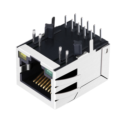 JXD0-9015NLT टैब नीचे 1000 BASE-T 10P8C चुंबकीय RJ45 जैक जी / वाई एलईडी के साथ