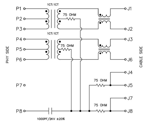 JXD2 0Z14NL 100BASE-T सिंगल पोर्ट वर्टिकल RJ45 जैक 8PIN NO LED