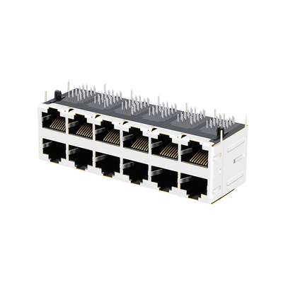 JT5-2610CNL 10G BASE-T 2X6 PORT RJ45 मैग्नेटिक जैक फीमेल कनेक्टर लाइट पाइप के साथ