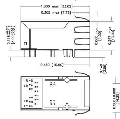 HFJT1-5GPRL 5G BASE-T 1x1 पोर्ट PoE RJ45 फास्टजैक कनेक्टर 600mA बिना एलईडी के