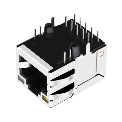 RT7-174AAK1A 100/1000 बेस-टी सिंगल पोर्ट RJ45 महिला कनेक्टर टैब ऊपर पीला / हरा और नारंगी एलईडी